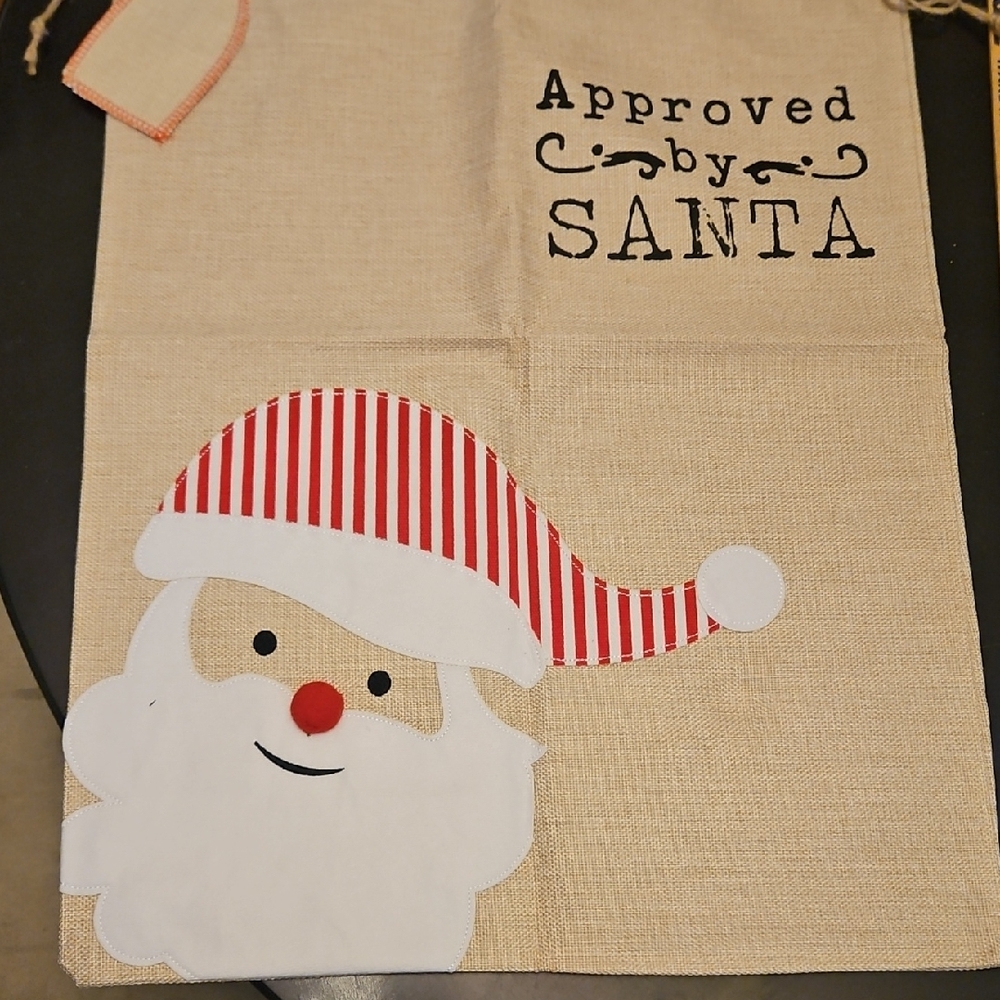 🌟3/$25🌟 Sanita Burlap Bag with Black Text Santa Apporoved Size 48 X 68 cm
